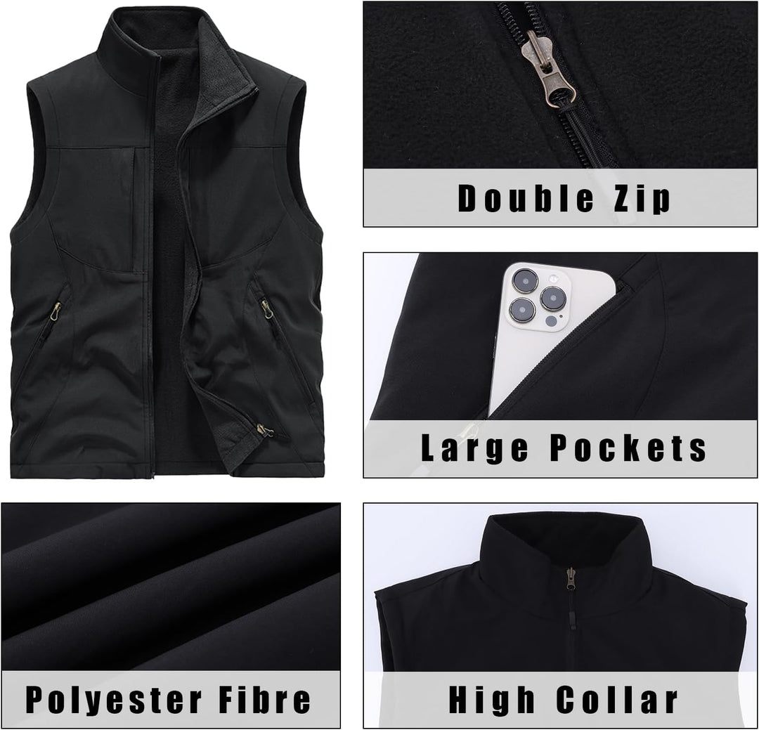 BWBIKE Herren Fleeceweste Doppelseitige Polarfleece Ärmeljacken Plus Velvet Outdoor Winddichte Verdi