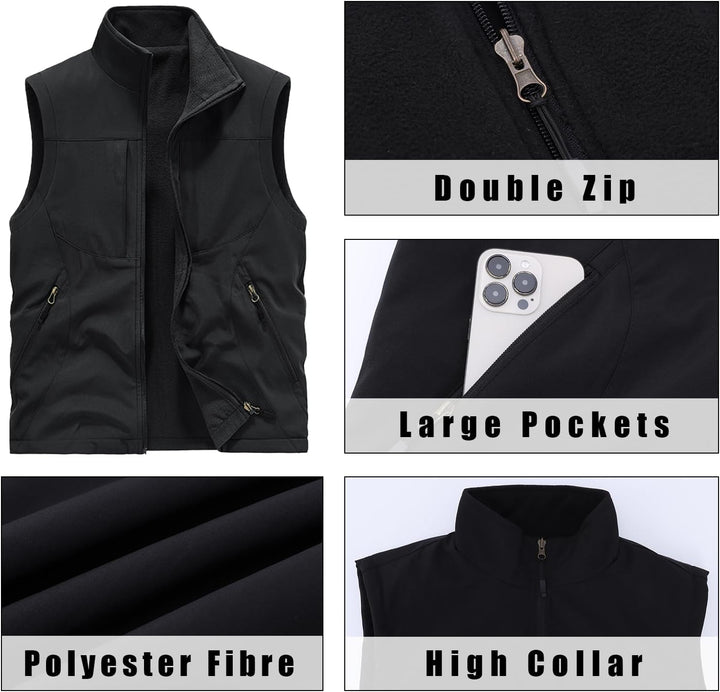 Herren Fleeceweste Reversible Wear Ärmellose Jacken Plus Velvet Outdoor Winddichte Verdickungsweste