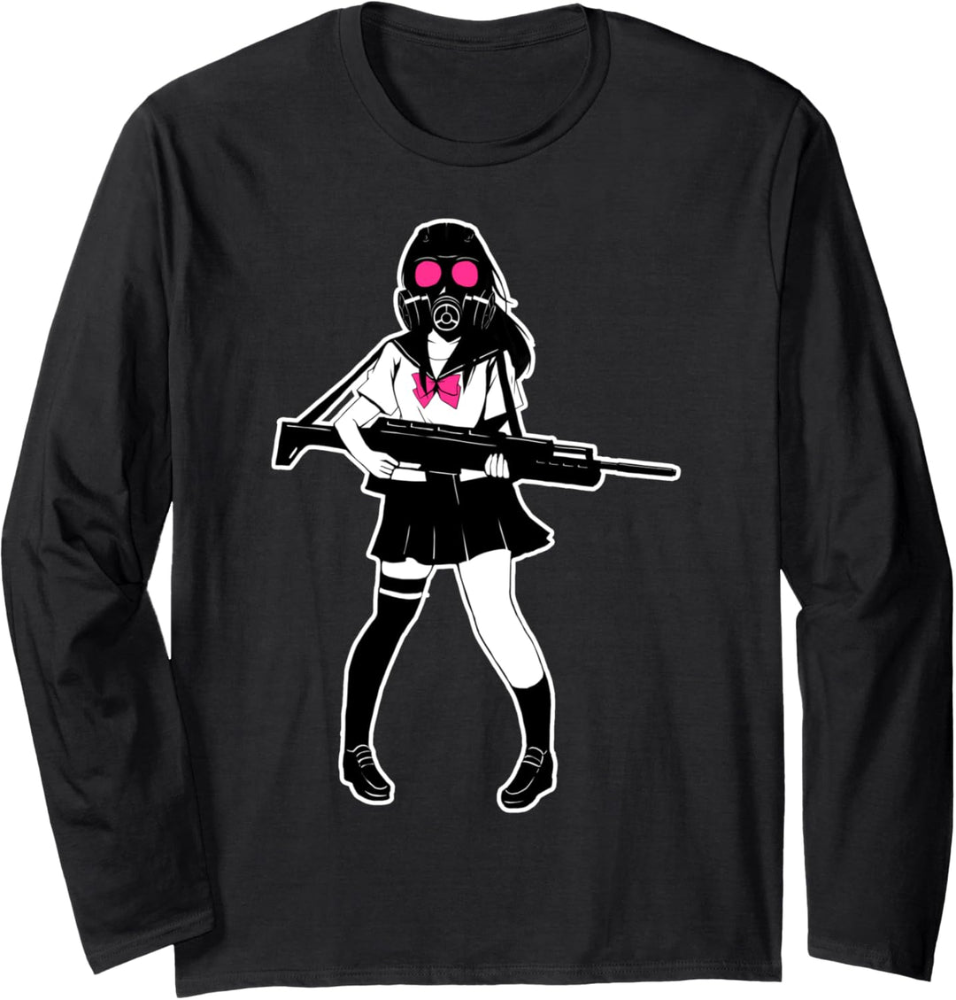 JUN-T-0003-Gasmaskenmädchen Langarmshirt