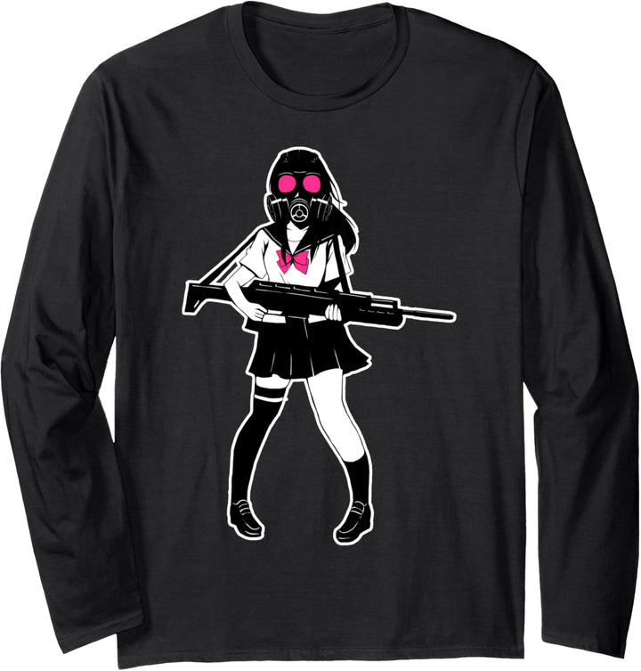 JUN-T-0003-Gasmaskenmädchen Langarmshirt