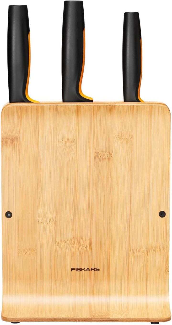 Fiskars Bambus Design-Messerblock mit 3 Messern, Functional Form, Inklusive Gemüsemesser, Santoku Ko