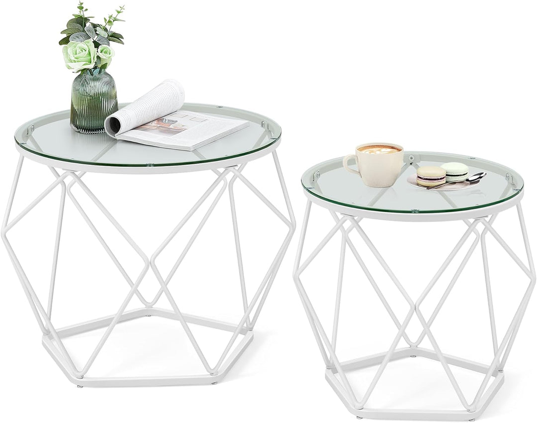 VASAGLE Couchtisch rund, 2er Set, Wohnzimmertisch, Beistelltisch, modern, abnehmbare Tischplatte, fü