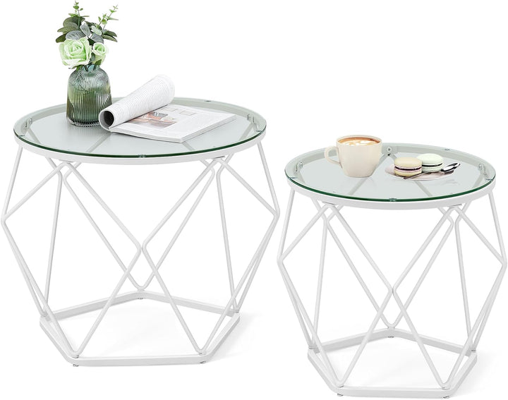 VASAGLE Couchtisch rund, 2er Set, Wohnzimmertisch, Beistelltisch, modern, abnehmbare Tischplatte, fü