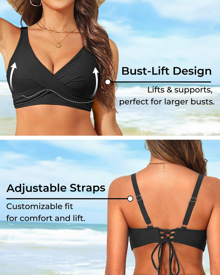 Aqua Eve Damen-Bikinioberteil, volle Abdeckung, ohne Unterteil, Push-up-Badeanzüge, Sport-BH, Badean