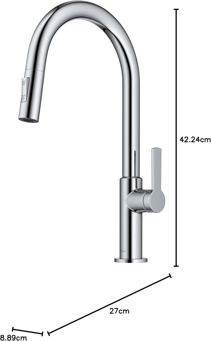 Kraus Oletto KPF-2820CH Einhebel-Küchenarmatur, heunterziehbar, in Chrom Wasserhahn Chrom, Wasserhah