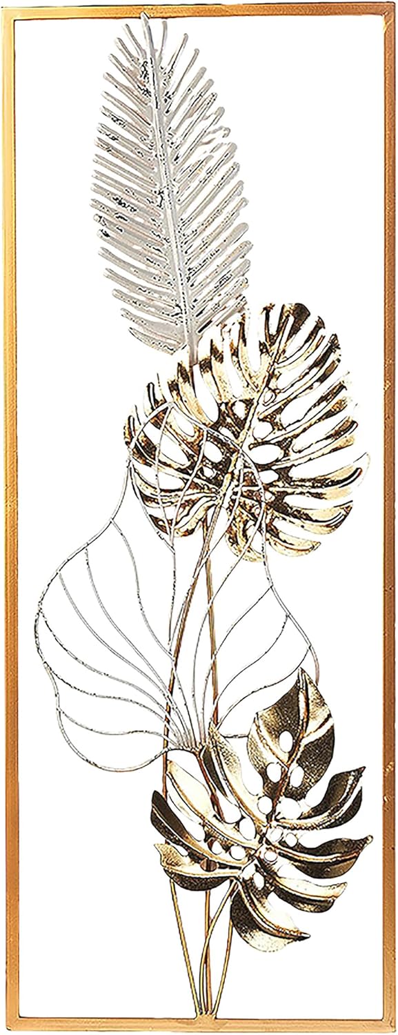 Wandbild Wanddeko Metallbild - GOLDEN Monstera - Metall - weiss Gold, Gold