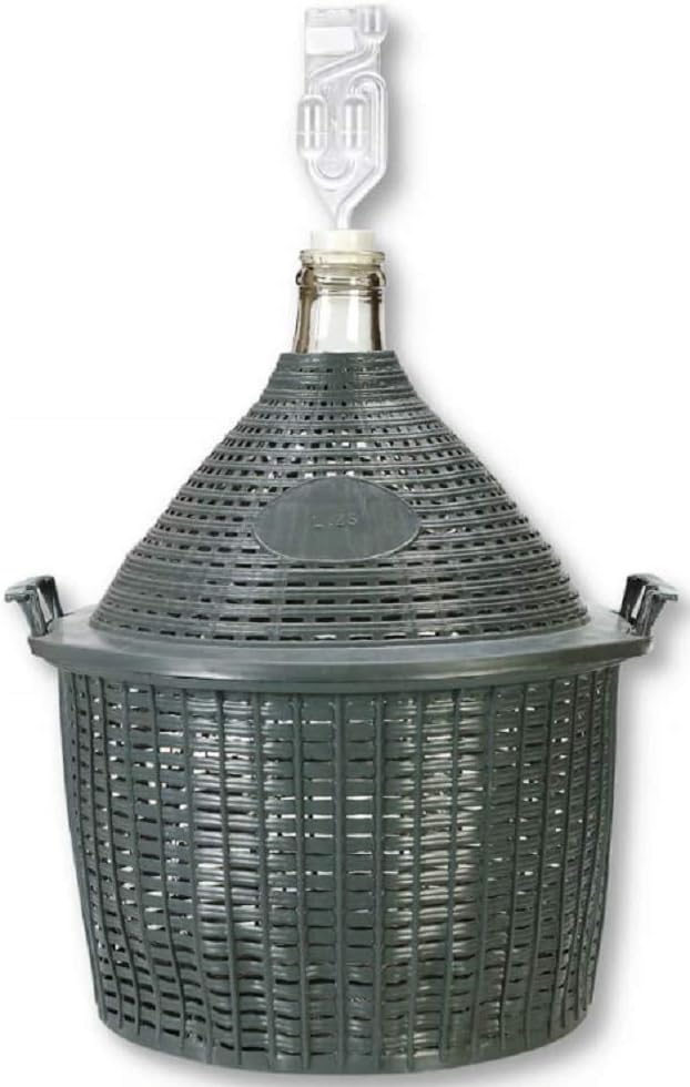 lilawelt24 2X 5 L Glasballon + Gummistopfen+GÄRRÖHRCHEN, Gärballon mit Kunststoffkorb, Weinballon, F