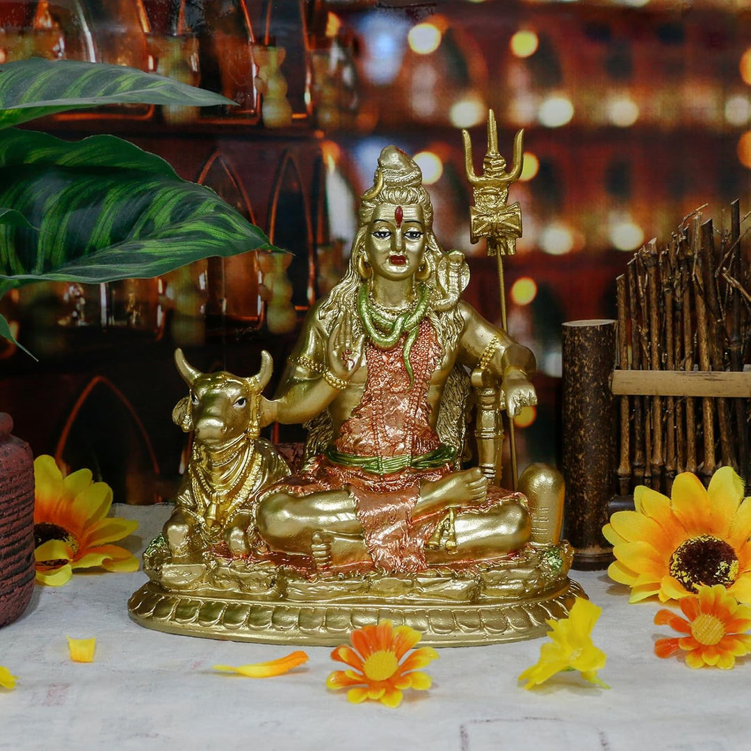Indien Gott Herr Shiva Idol Statue mit Kuh Nandi – Hindu-Gott Indischer Heimtempel Mandir Pooja Arti