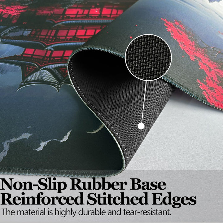 Mousepad XXL, Japanische Kunst Mauspads,900x400mm Überdimensionales rutschfeste Gummimatten Gaming-M