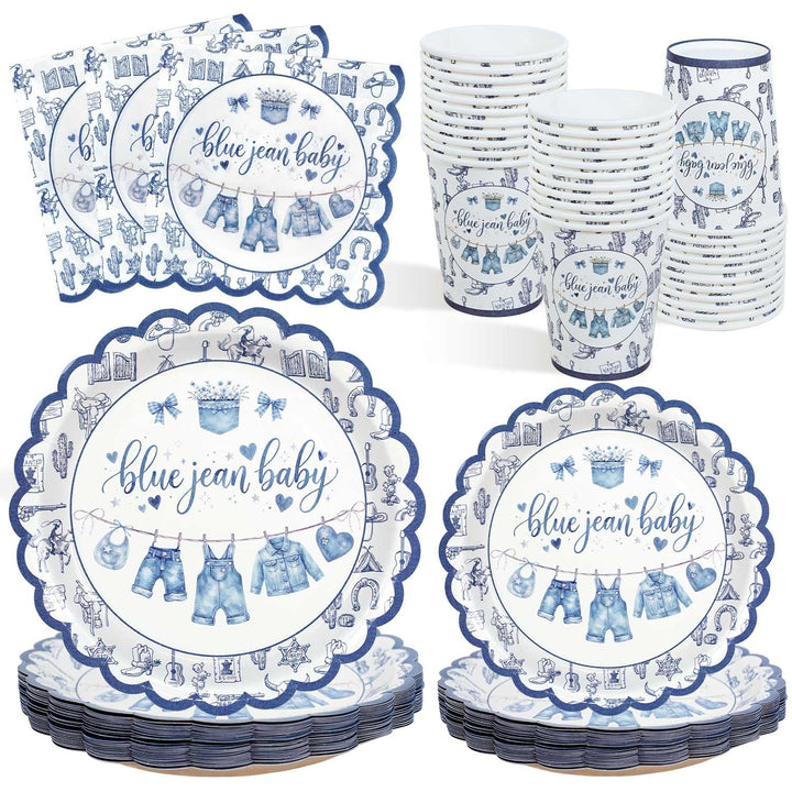 Heboland Babyparty Junge Pappteller Set für 25 Gäste, 125 Stück its a boy Baby shower mit Teller für
