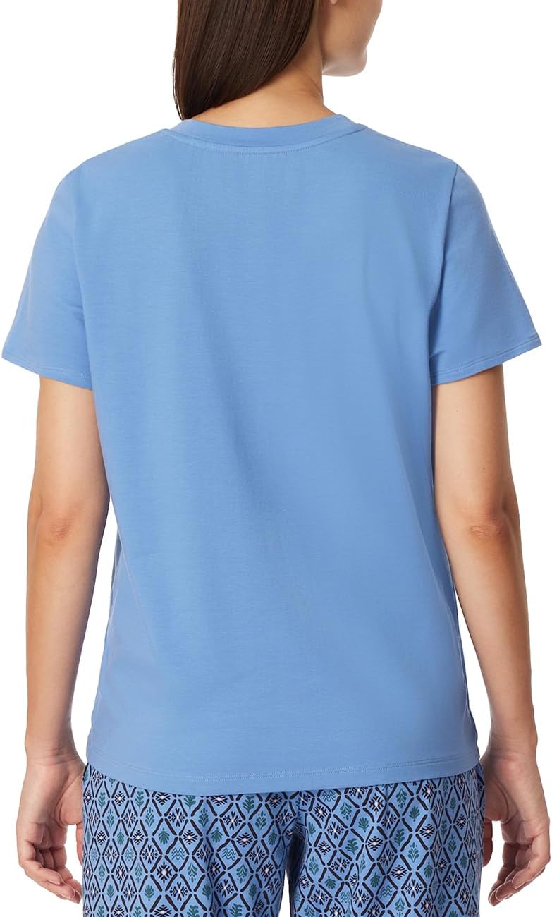 Schiesser Damen Schlafshirt Kurzarm Baumwolle - Mix + Relax Pyjamaoberteil (1er Pack) 34 Aqua_183659