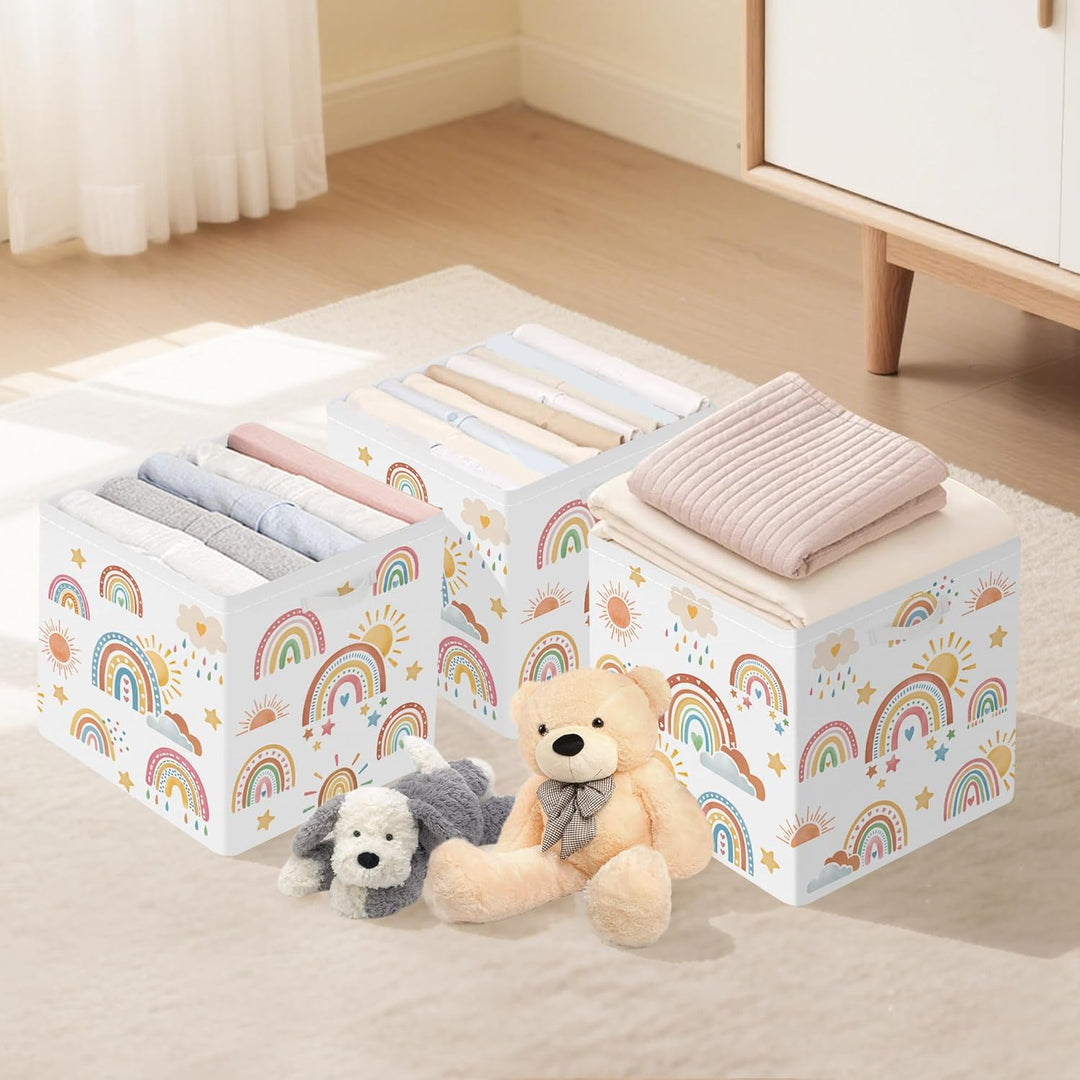 Clastyle 3 Stück Regenbogen Aufbewahrungsbox Stoff für Kallax Faltbar Aufbewahrungskorb Klein Schran