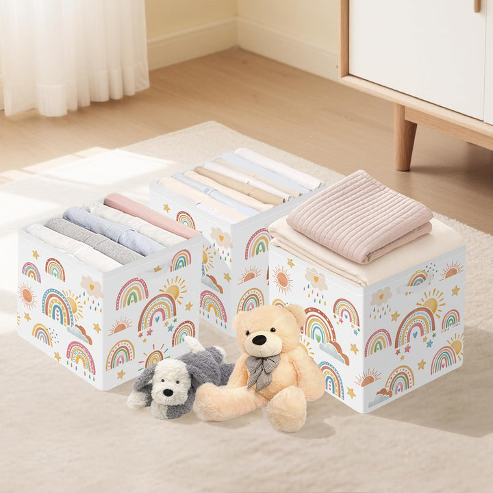 Clastyle 3 Stück Regenbogen Aufbewahrungsbox Stoff für Kallax Faltbar Aufbewahrungskorb Klein Schran