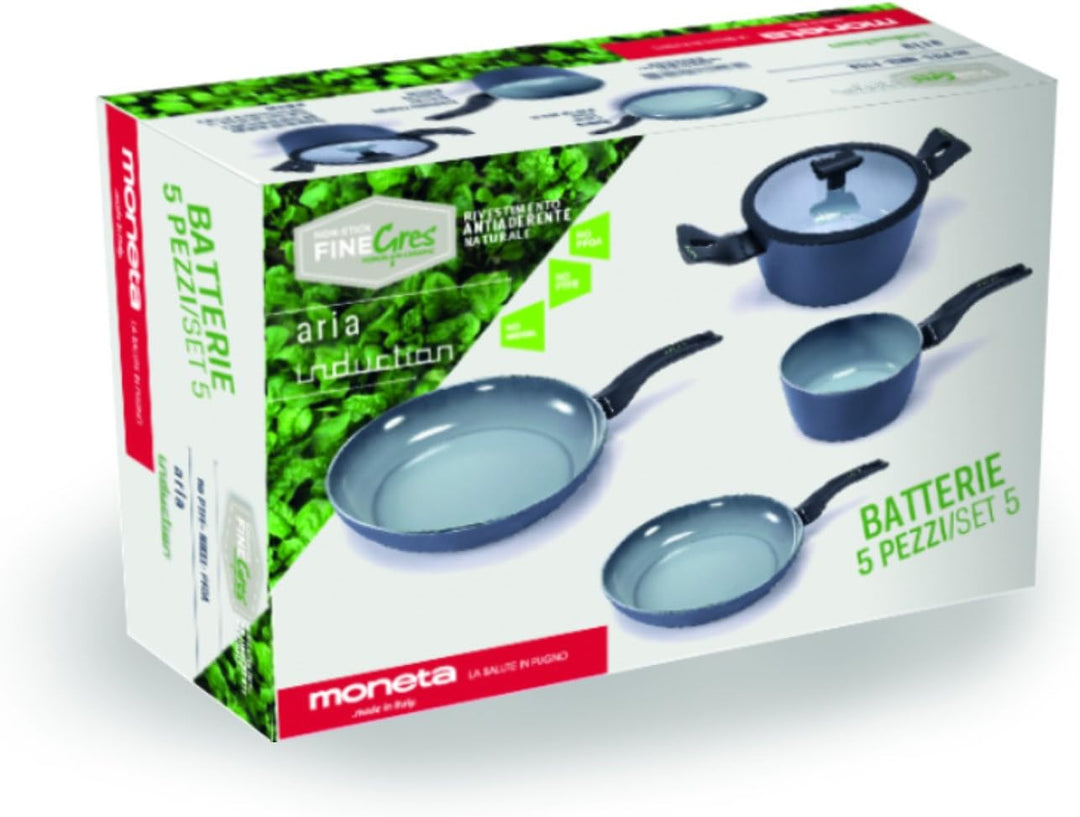 Moneta Aria Finegres Set 5 STK: Bratpfanne 20-24cm, Stieltopf 16cm, Kochtopf mit Glasdeckel 20cm Sin