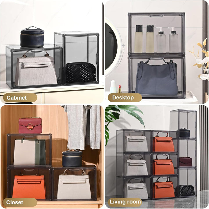 4 Packungen Transparente Kunststoff-Handtaschen-Aufbewahrungs-Organizer für Schrank, Graues Acryl-Vi