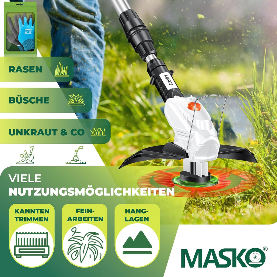 MASKO® Akku-Rasentrimmer mit 20 V Li-Ion Akku, 2,0 Ah Akku und Ladegerät, Motorsense 260mm Schnittbr