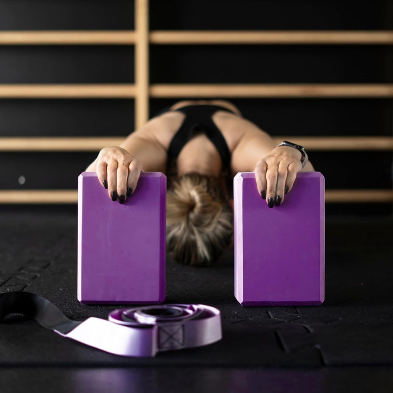 MOMO WAY Yoga Block mit Joga Gurt 210cm Blöcke Eva Schaum Fitness Zubehör für Pilates Dehnungen Rück