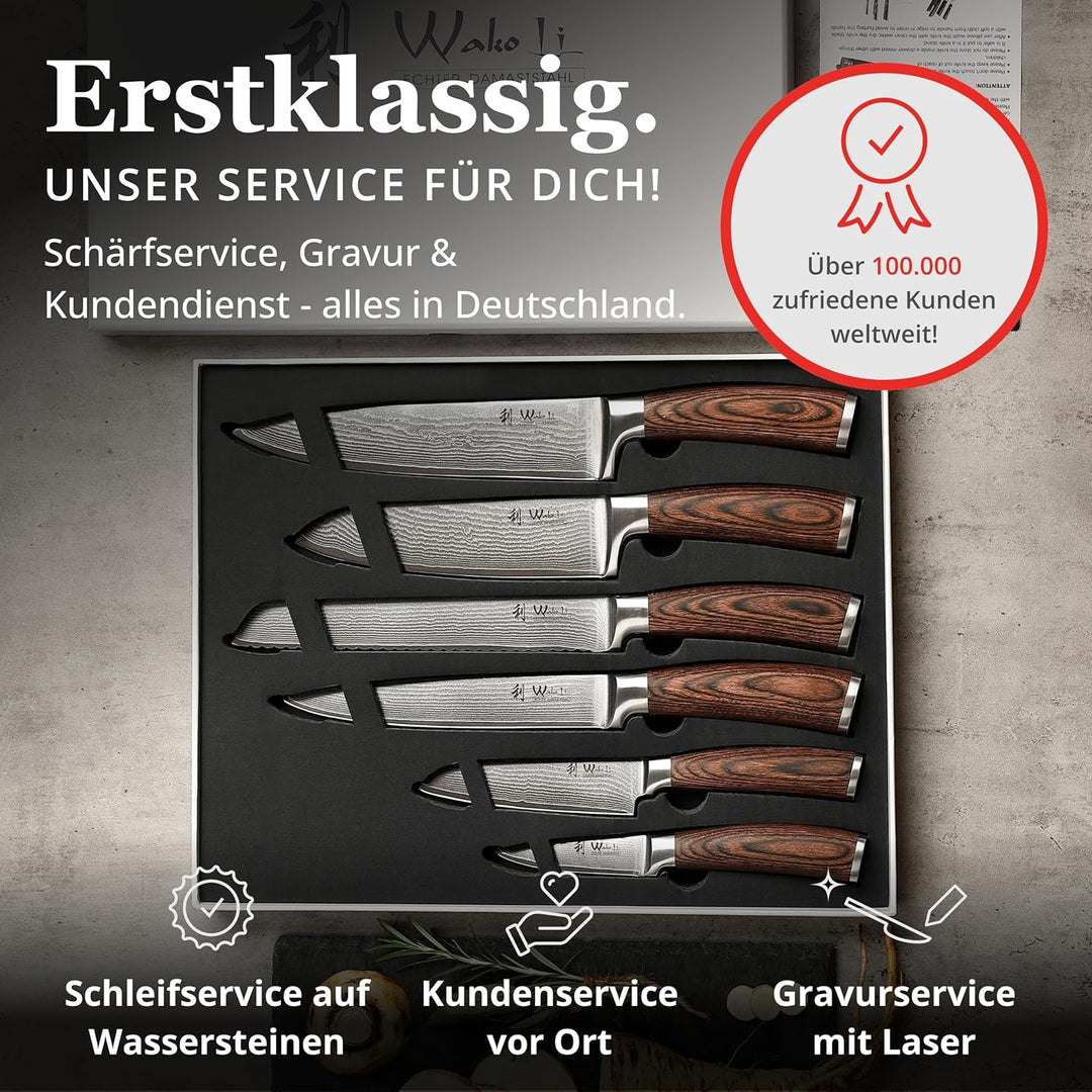 Wakoli Edib 6er Damastmesser-Set, scharfe 8 bis 20,5 cm Klingen Premium Küchenmesserset aus 67 Lagen