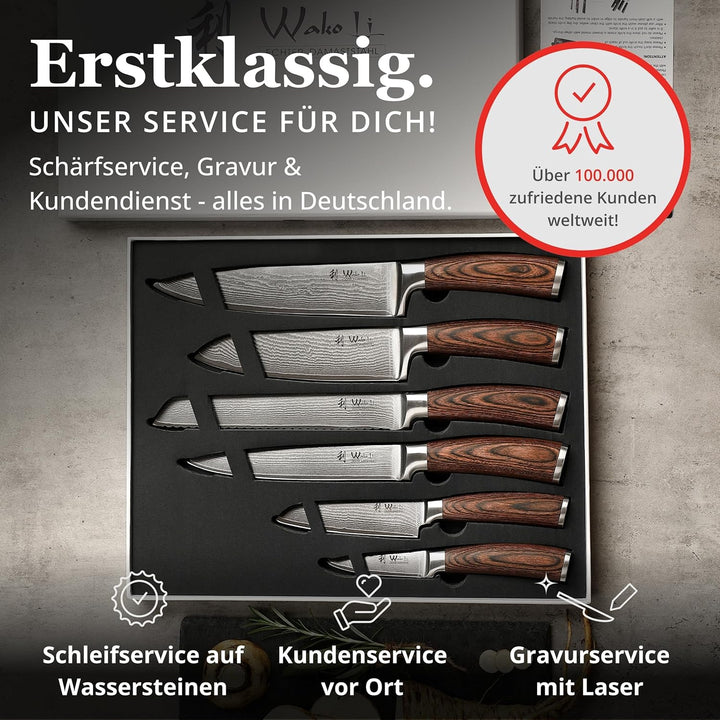 Wakoli Edib 6er Damastmesser-Set, scharfe 8 bis 20,5 cm Klingen Premium Küchenmesserset aus 67 Lagen