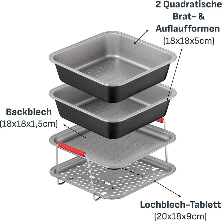 Tefal Dail'Easy 4-tlg. Heissluftfritteusen Accessoires Set, Lochblech-Tablett, Backblech, 2x Quadrat