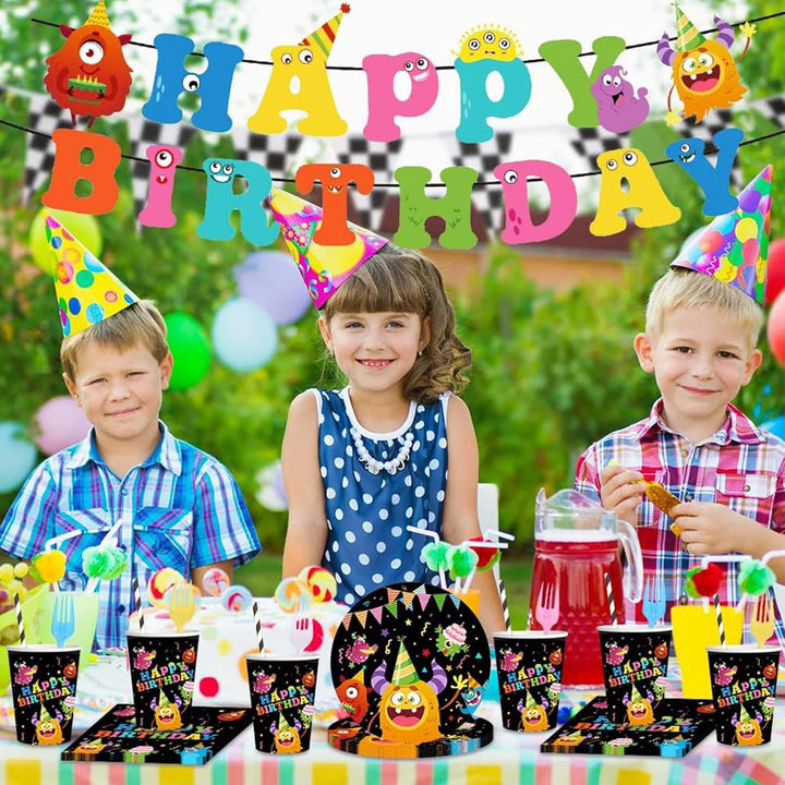 JUMXBUM 101 Stück Monster Geschirr, für 20 Gäste, Monster Geburtstags Geschirr Set, für Kinder Kinde