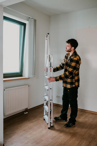 DRABEST Trittleiter Klappbar Alu Leiter 6 Stufen Stehleiter Haushaltsleiter Belastbar bis 125 kg Meh