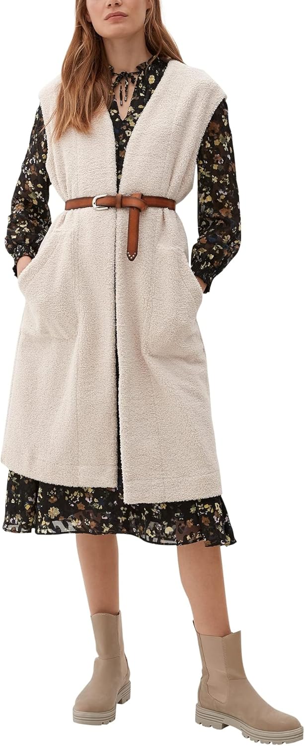 s.Oliver Damen Weste aus Teddyplüsch 44 Beige, 44 Beige