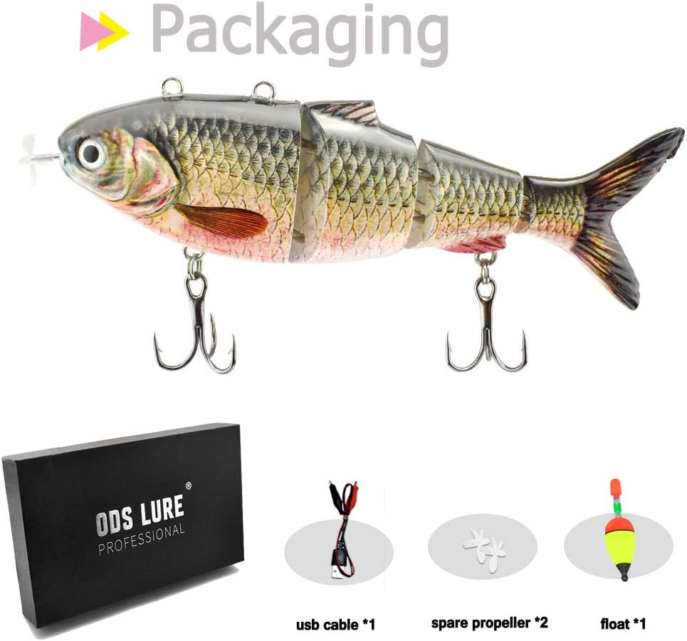 ODS Elektrischer Angelköder mit LED Lampe USB wiederaufladbare Schwimmköder Wobbler Roboterfischköde