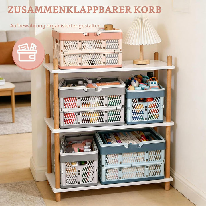Klappkorb Faltbar, 2 Stück Klappbox Klein mit Henkel 10 L, Stapelbar, Multifunktionaler Aufbewahrung