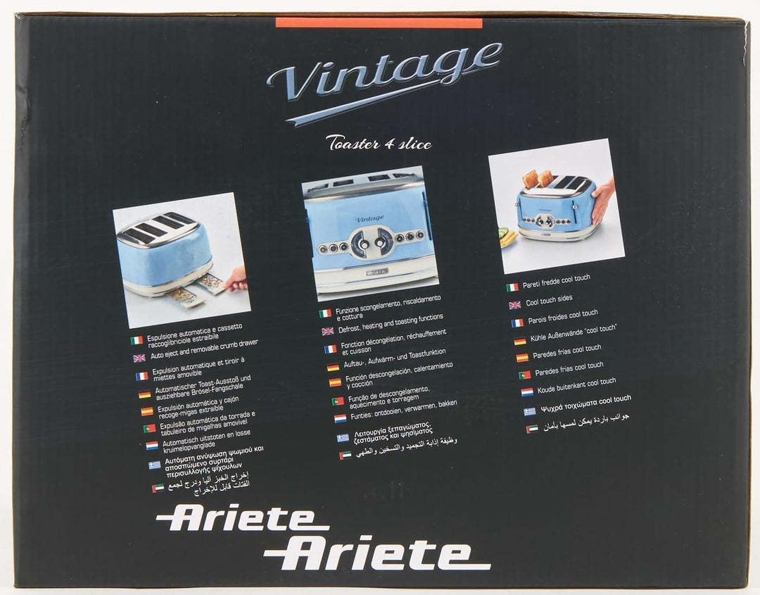 Ariete,156 Toaster im Vintage-Design für 4 Scheiben, 1600 W, 6 Toaststufen, aus lackiertem Edelstahl