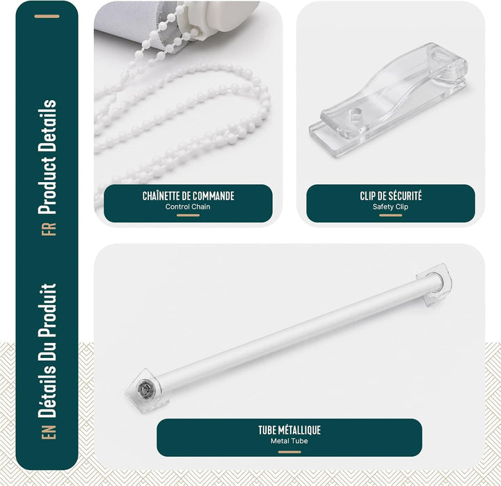 VOUNOT Doppelrollo klemmfix ohne Bohren, Duo Rollo Klemmrollo für Fenster und Tür, lichtdurchlässig