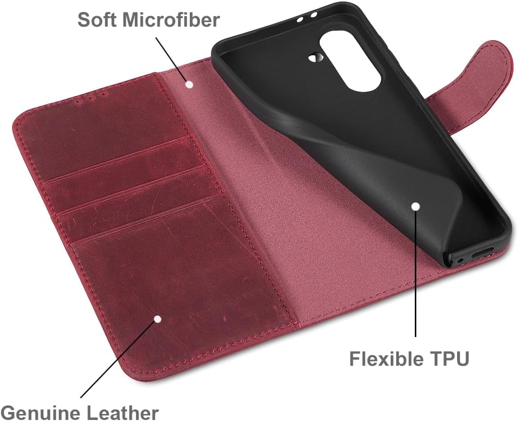 LENSUN Lederhülle für Samsung Galaxy A36, Echtleder Hülle [Echtes Leder][Wallet-Fach][Stand-Funktion