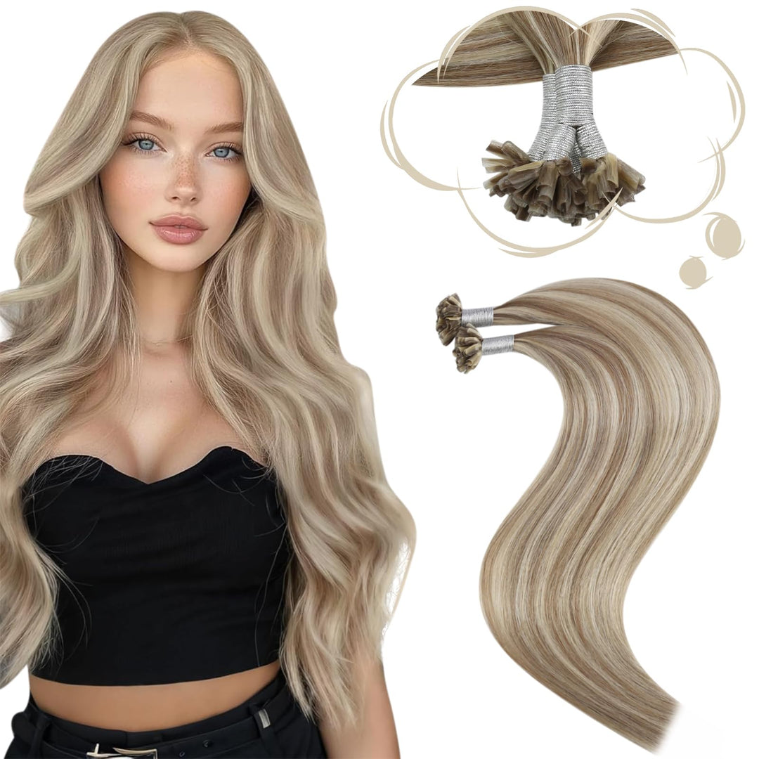 Moresoo Echthaar Bondings Extensions 60 cm Blond Gesträhnt Remy U Tip Keratin Extension Echthaar Hel