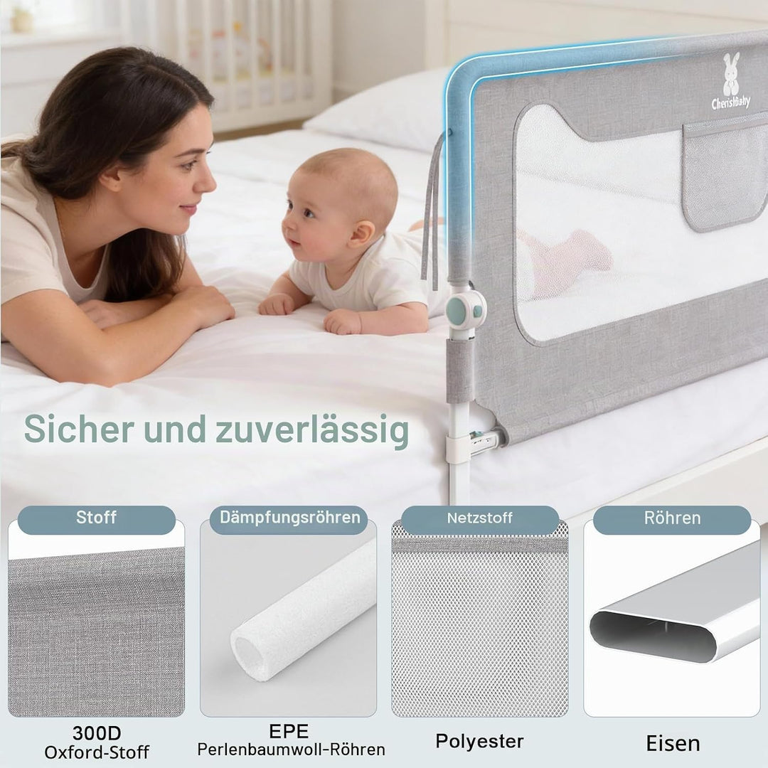 Verdego Rausfallschutz Bett 200 cm, Rausfallschutz Boxspringbett Klappbar, 300D Oxford Stoff, Luftig