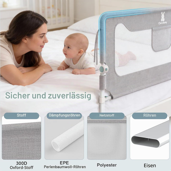 Verdego Rausfallschutz Bett 200 cm, Rausfallschutz Boxspringbett Klappbar, 300D Oxford Stoff, Luftig
