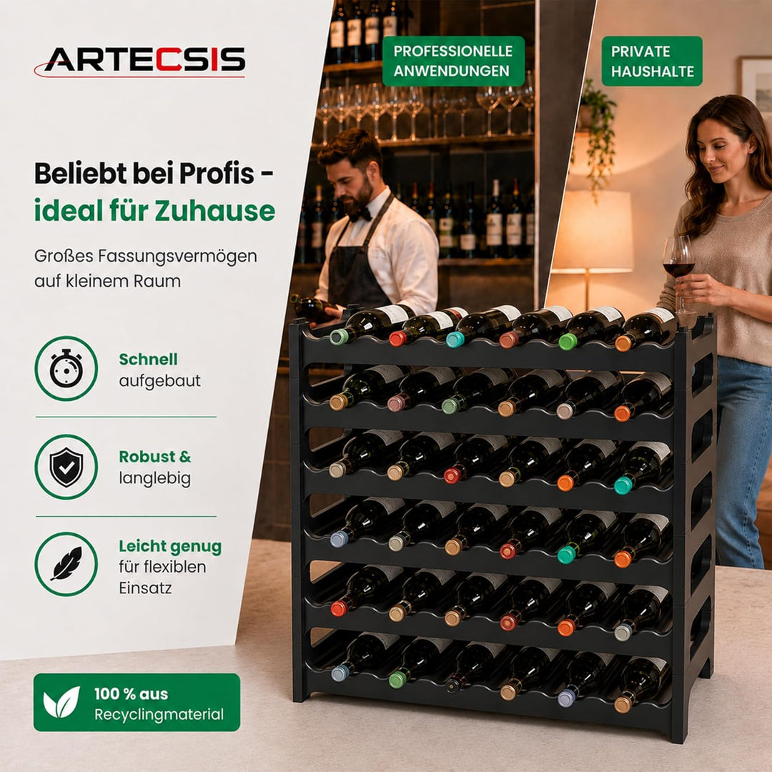 ARTECSIS Weinregal stapelbar Kunststoff für 36 Flaschen, stabiles leichtes Flaschenregal für Keller,