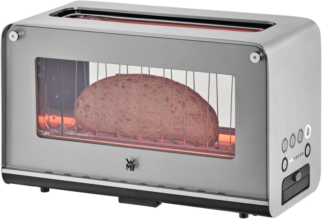 WMF Lono Toaster Glas mit Brötchenaufsatz, 2 Scheiben, XXL, motorisierte Toastaufnahme, Aufwärm-Funk