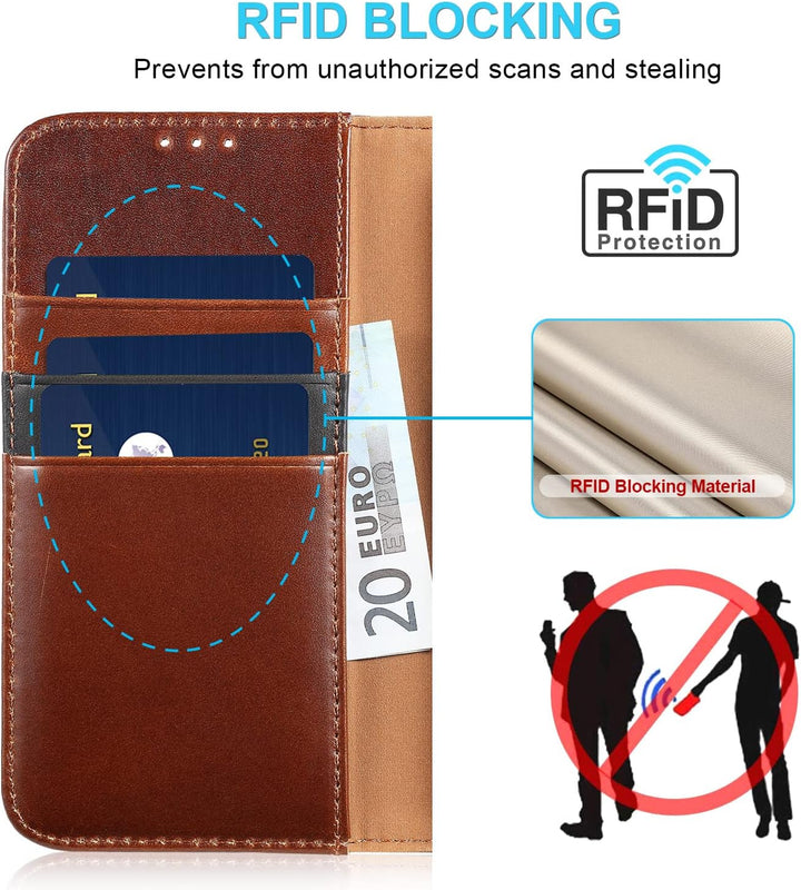 LENSUN Echtleder Hülle für iPhone XS, iPhone X Handyhülle [Echtes Leder][Magnetverschluss][RFID Schu