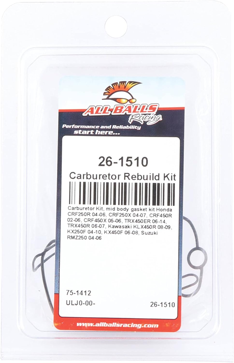 All Balls Racing Vergaser-Set, Mittelkörperdichtungssatz 26–1510, kompatibel mit/Ersatz für Honda CR
