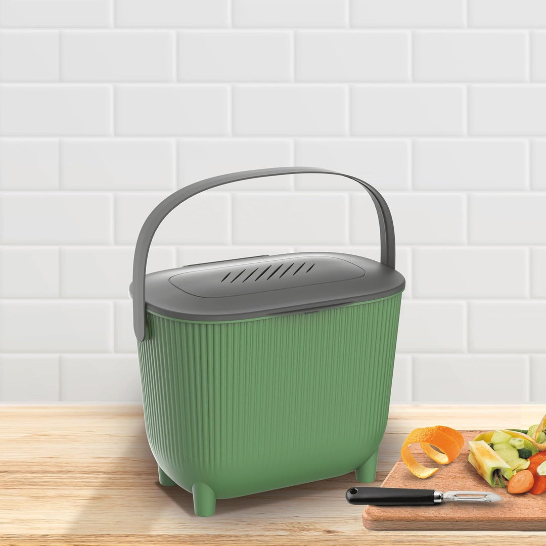 EDA - 10 Liter Komposteimer mit Kohlefilter - XXL Öffnung - Geruchsfilter - Modernes Design - Kaktus
