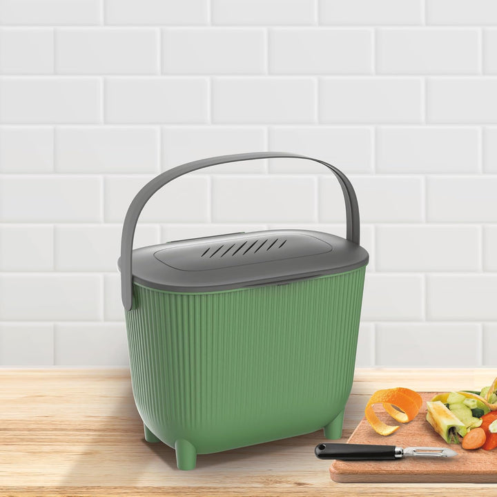 EDA - 10 Liter Komposteimer mit Kohlefilter - XXL Öffnung - Geruchsfilter - Modernes Design - Kaktus