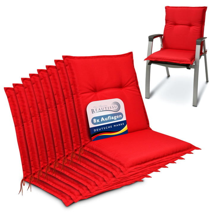 Beautissu 8er Set Niedriglehner Auflagen Sitzkissen für Garten Balkon | 100x50cm 6cm dickes Sitzpols