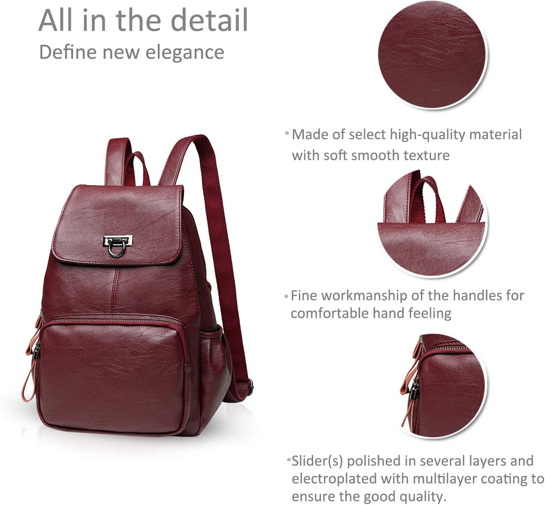 NICOLE & DORIS Damen Lederrucksack Lässiger Damenrucksack für Damen Rucksackbeutel für Damen Weinrot