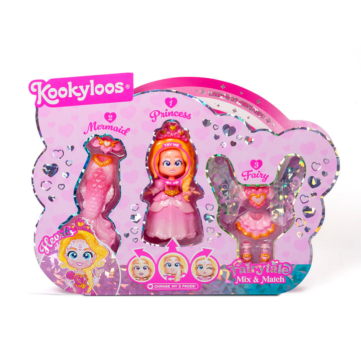 KOOKYLOOS Fairytale Mix &amp; Match Hearts - 3-in-1 Fantasy-Puppe, enthält 1 Puppe, 1 Prinzessinnen-Kost