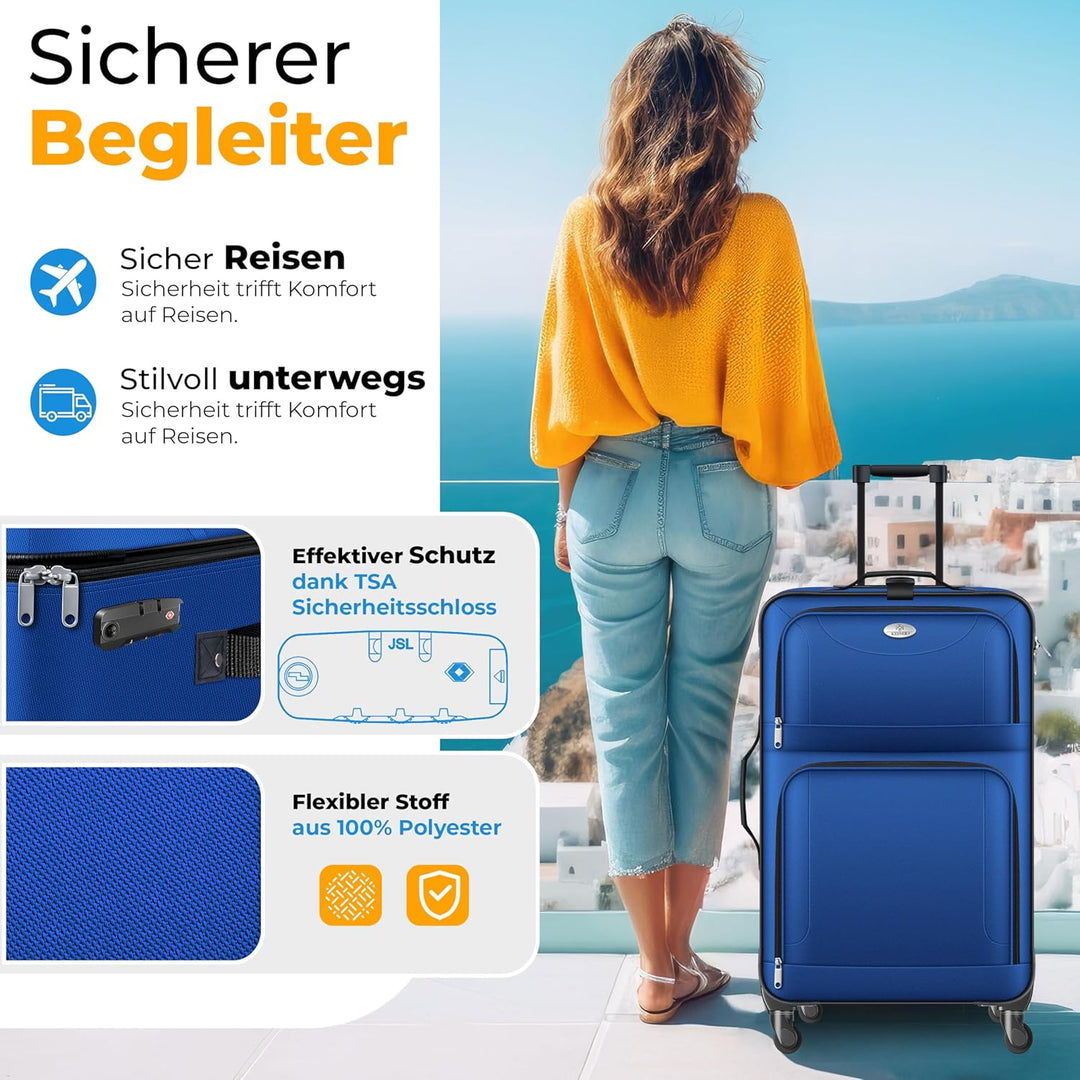KESSER® Reisekoffer Set 4-teilig | Trolley Kofferset Stoffkoffer mit 3-Ziffern-TSA-Schloss, 360° Rol