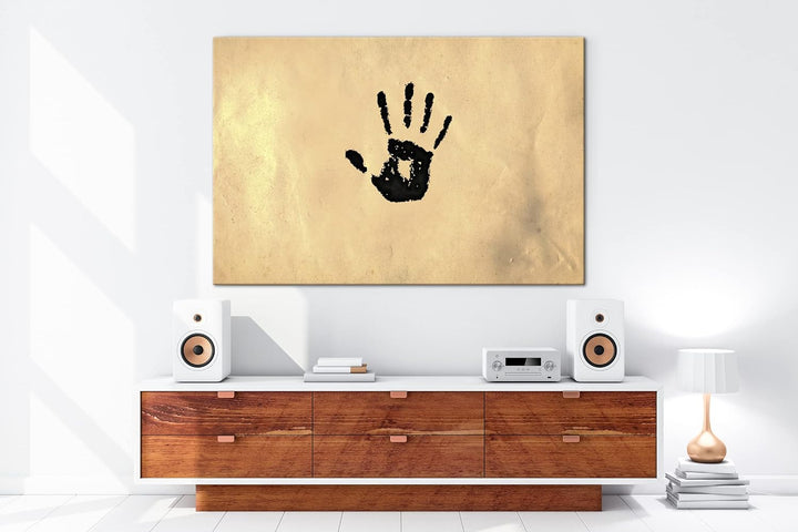 deyoli Schwarzer Handabdruck im Format: 80x60 als Leinwandbild, Motiv fertig gerahmt auf Echtholzrah