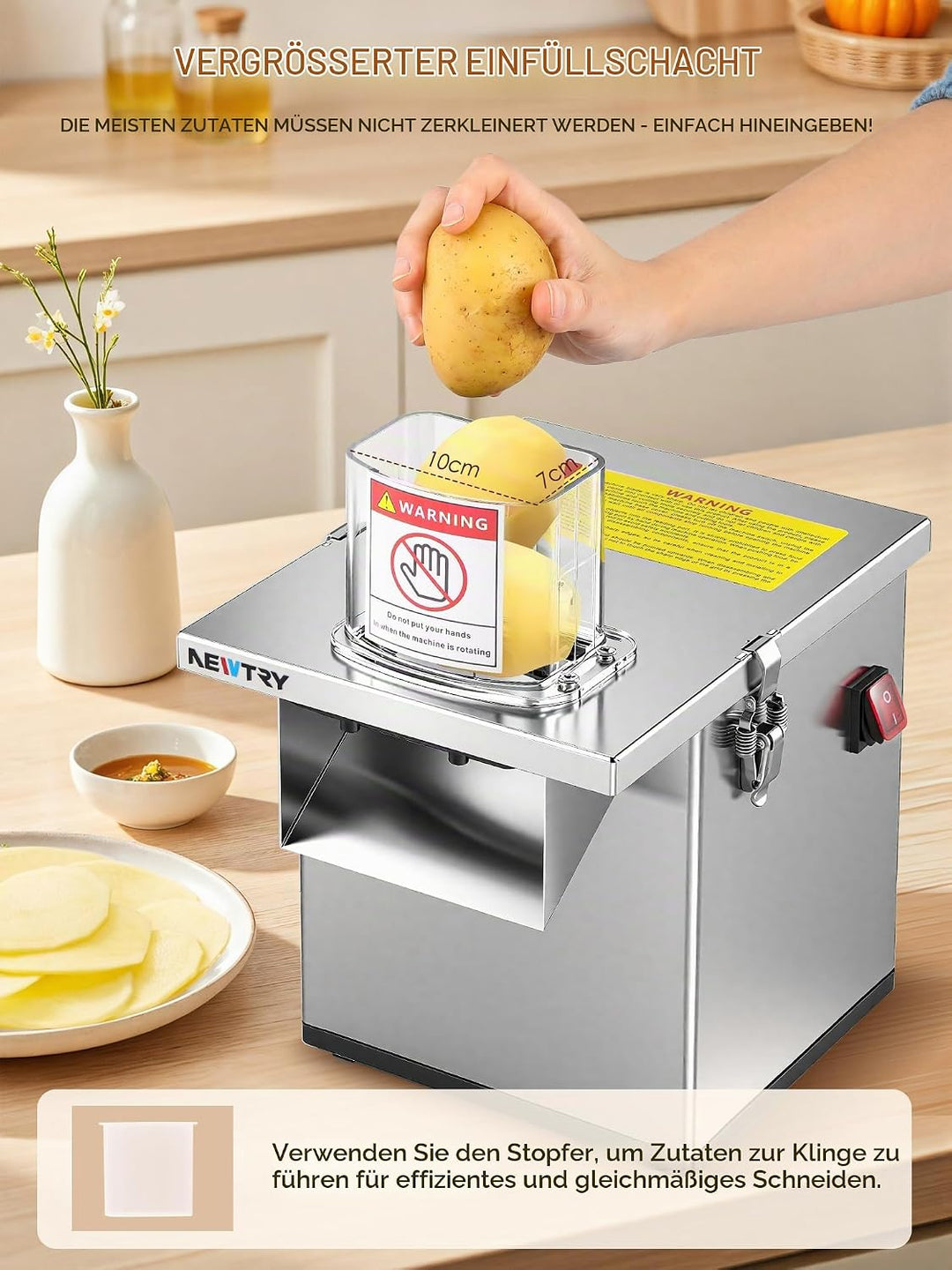 NEWTRY 3-in-1 Elektrischer Gemüseschneider -200W Küchenmaschine mit Edelstahlgehäuse zum Würfeln, Ra