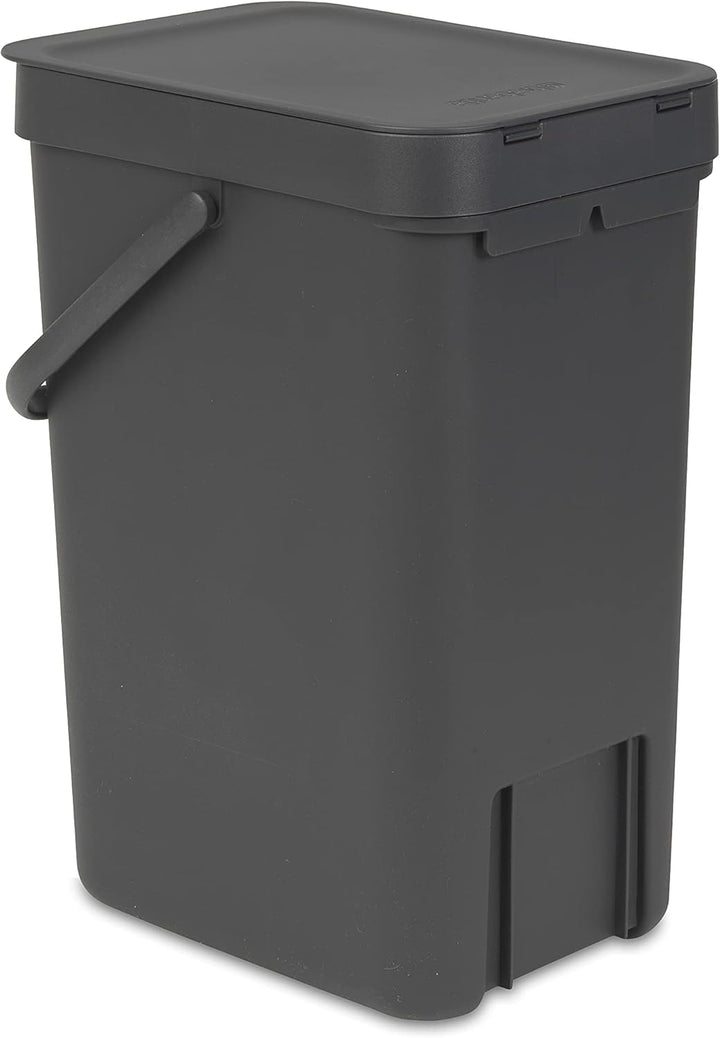 Brabantia Sort & Go Küchen-Recyclingbehälter (12 l/grau), stapelbarer Abfallbehälter mit Griff und a