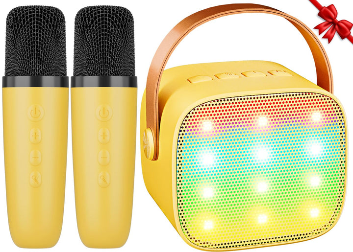 Karaoke Maschine Kinder Mini Karaoke Maschine mit 2 Mikrofonen Bluetooth-Lautsprecher mit LED-Lichte
