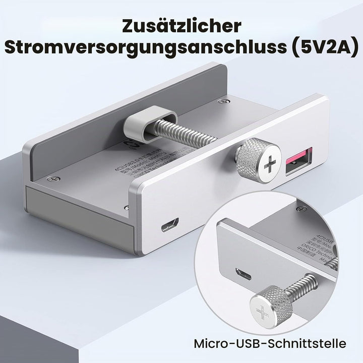 ORICO USB 3.0 Hub 4 Port, Aluminium SuperSpeed Datenhub Mit Extra Netzteilanschluss Port für Desktop
